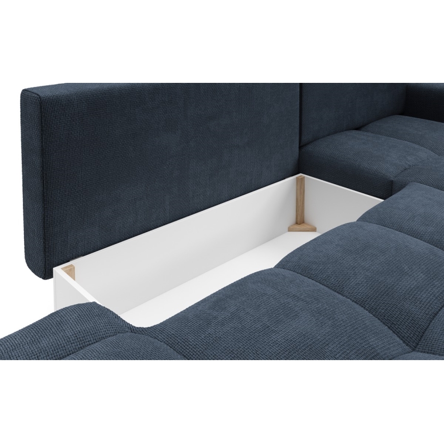 ALMADA Right-hand L-shaped Upholstered Corner Sofa Bed with Storage, Blue