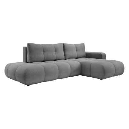 ALMADA Right-hand L-shaped Upholstered Corner Sofa Bed with Storage, Grey