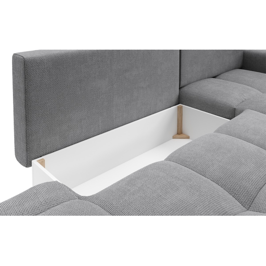 ALMADA Right-hand L-shaped Upholstered Corner Sofa Bed with Storage, Grey