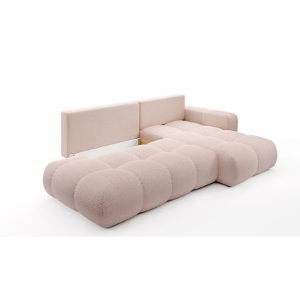 ALMADA Right-hand L-shaped Upholstered Corner Sofa Bed with Storage, Pink