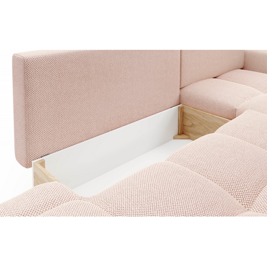 ALMADA Right-hand L-shaped Upholstered Corner Sofa Bed with Storage, Pink