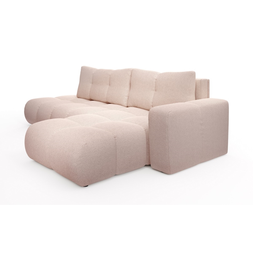ALMADA Right-hand L-shaped Upholstered Corner Sofa Bed with Storage, Pink