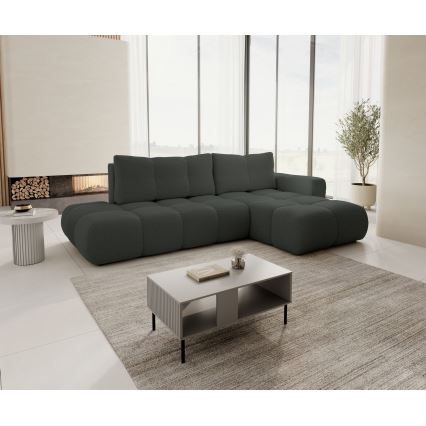 ALMADA Right-hand L-shaped Upholstered Corner Sofa with Pull-out Bed and Storage, Anthracite