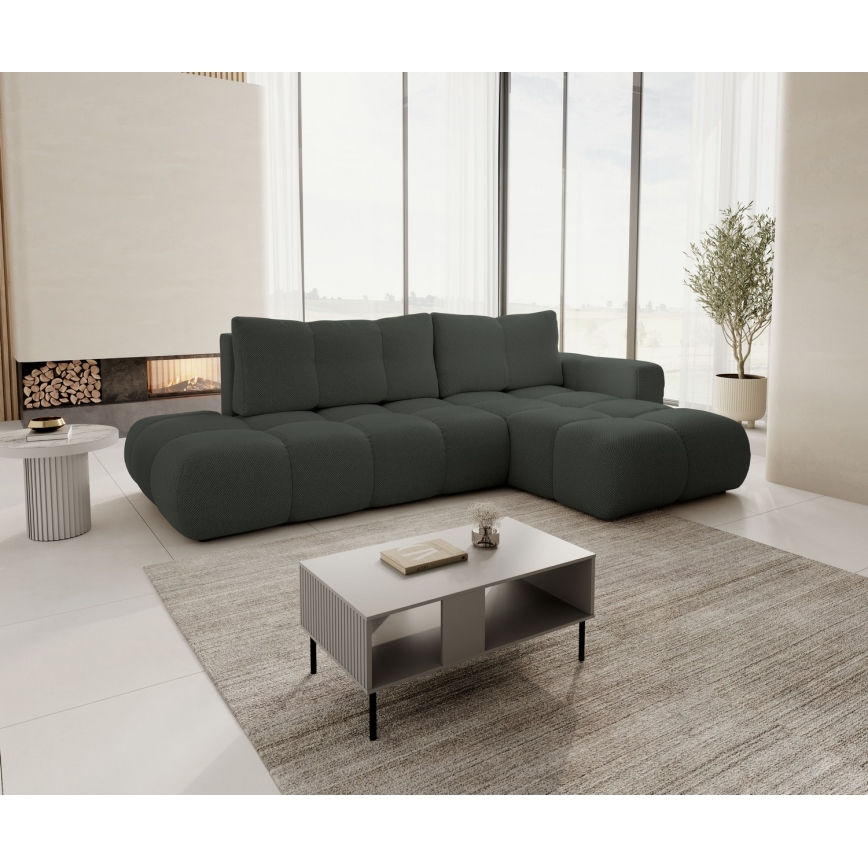 ALMADA Right-hand L-shaped Upholstered Corner Sofa with Pull-out Bed and Storage, Anthracite