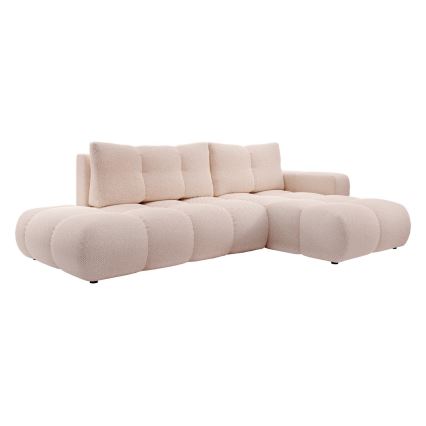 ALMADA Right-Hand L-Shaped Upholstered Sofa Bed with Storage — Pink