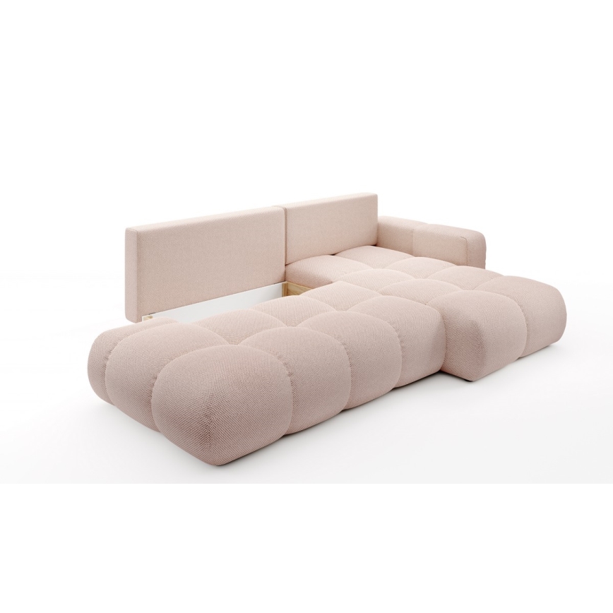 ALMADA Right-Hand L-Shaped Upholstered Sofa Bed with Storage — Pink