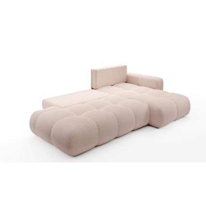 ALMADA Right-Hand L-Shaped Upholstered Sofa Bed with Storage — Pink