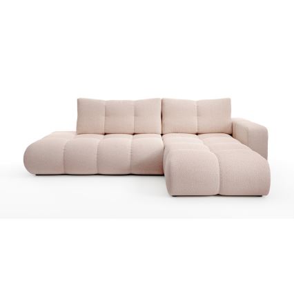 ALMADA Right-Hand L-Shaped Upholstered Sofa Bed with Storage — Pink