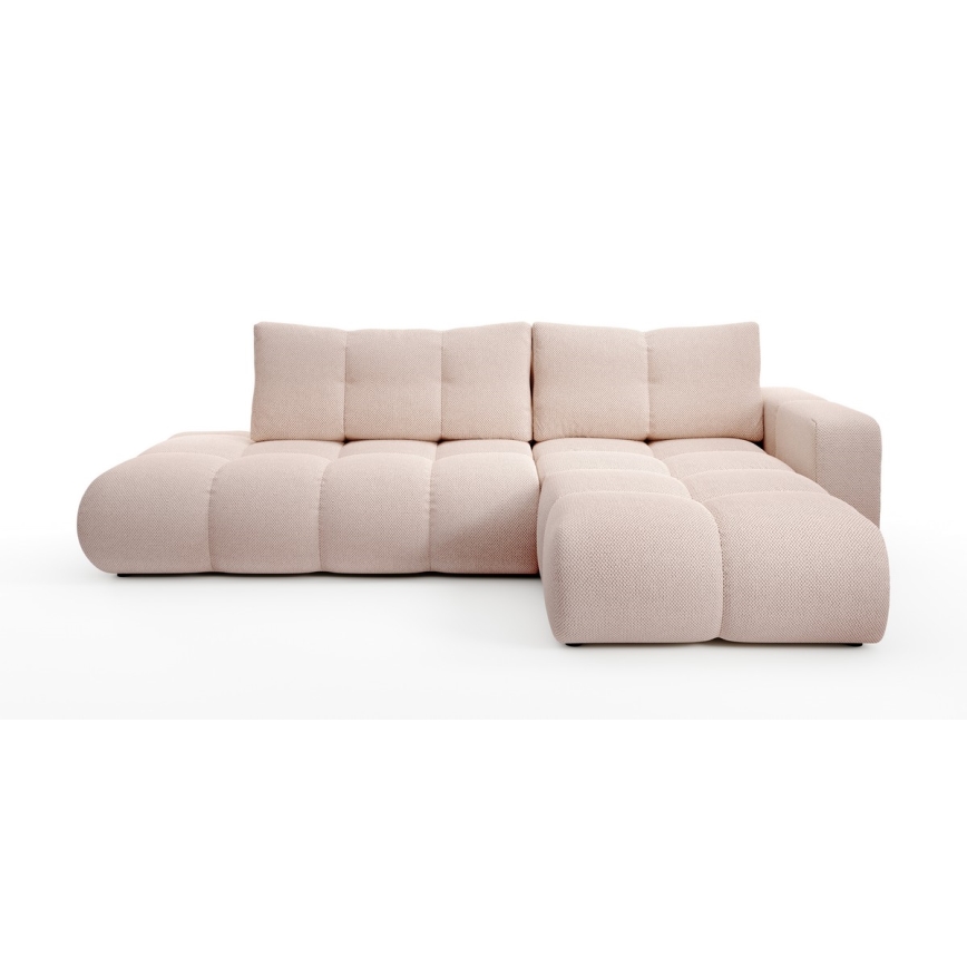 ALMADA Right-Hand L-Shaped Upholstered Sofa Bed with Storage — Pink