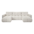 ALMADA U-shaped upholstered sectional with storage and pull-out bed, beige