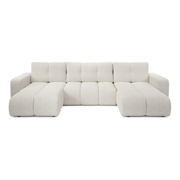 ALMADA U-shaped upholstered sectional with storage and pull-out bed, beige