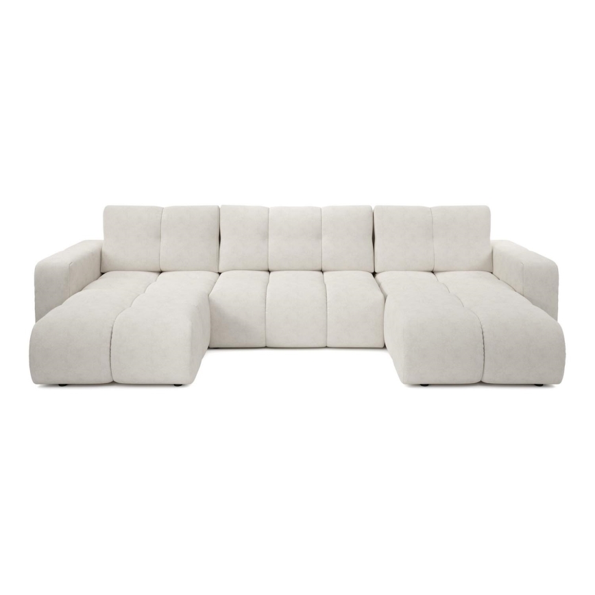 ALMADA U-shaped upholstered sectional with storage and pull-out bed, beige