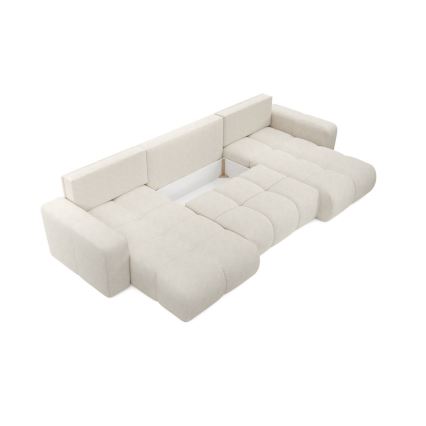 ALMADA U-shaped upholstered sectional with storage and pull-out bed, beige