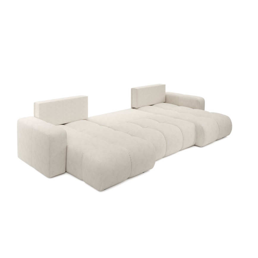ALMADA U-shaped upholstered sectional with storage and pull-out bed, beige