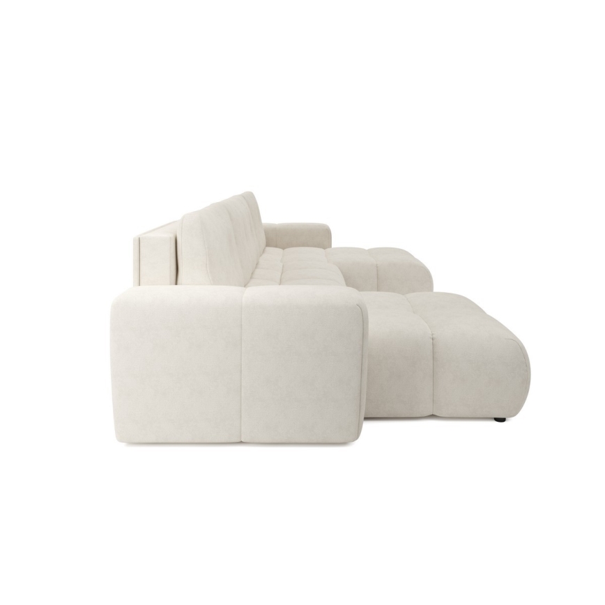 ALMADA U-shaped upholstered sectional with storage and pull-out bed, beige