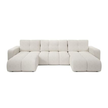 ALMADA U-shaped upholstered sectional with storage and pull-out bed, beige