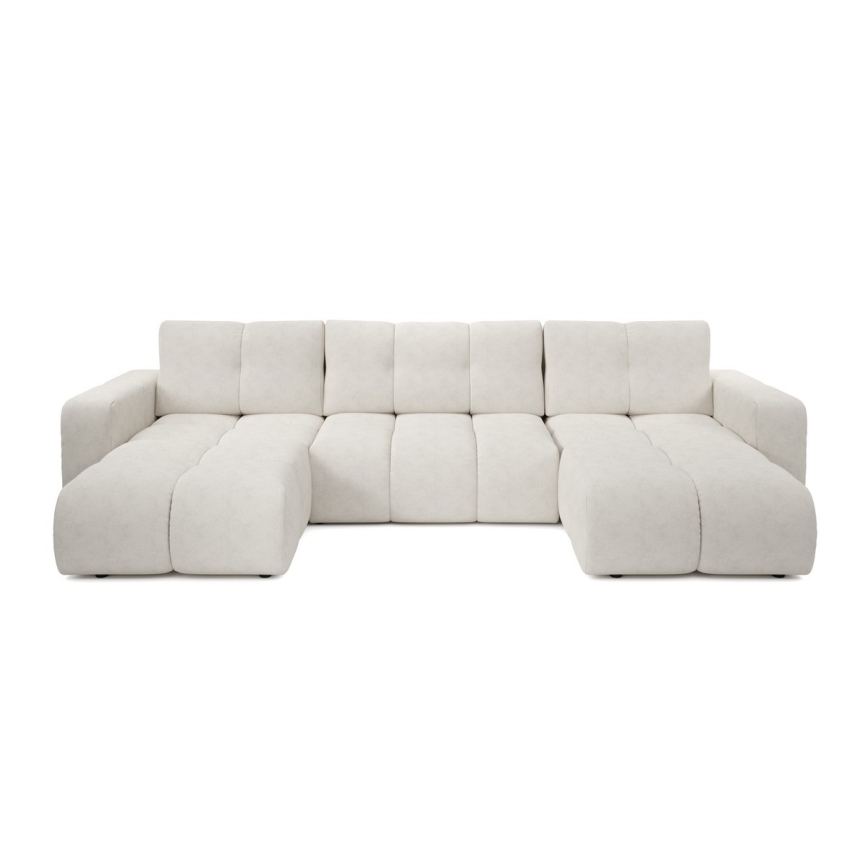 ALMADA U-shaped upholstered sectional with storage and pull-out bed, beige