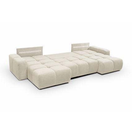 ALMADA U-Shaped Upholstered Sofa Bed with Storage, Beige