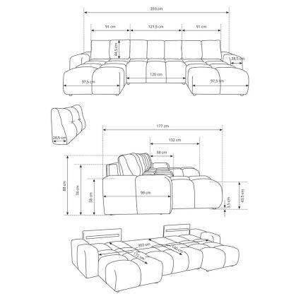ALMADA U-shaped Upholstered Sofa Bed with Storage, Beige