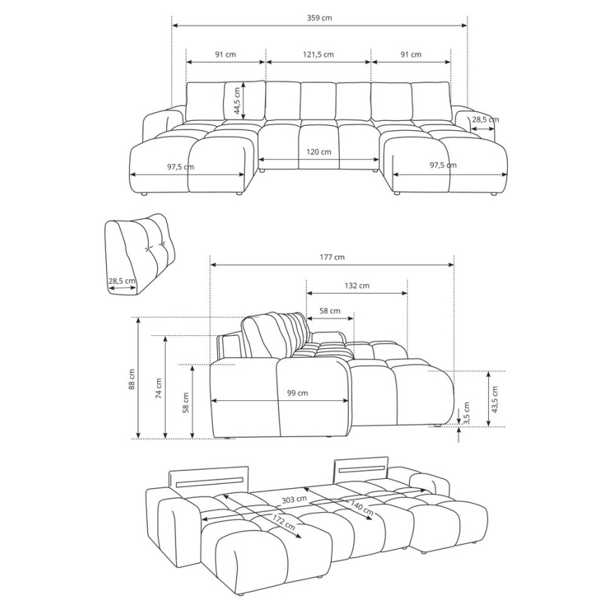 ALMADA U-shaped Upholstered Sofa Bed with Storage, Beige
