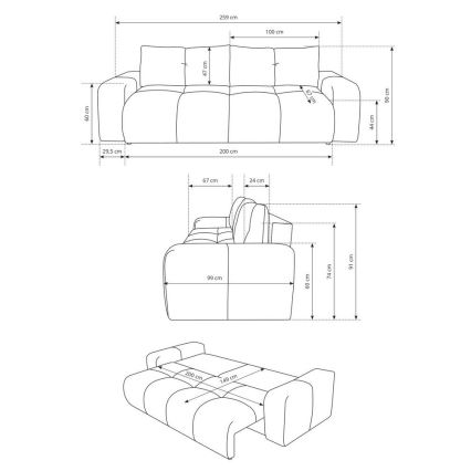 ALMADA Upholstered 3-Seater Sofa Bed with Storage, Beige