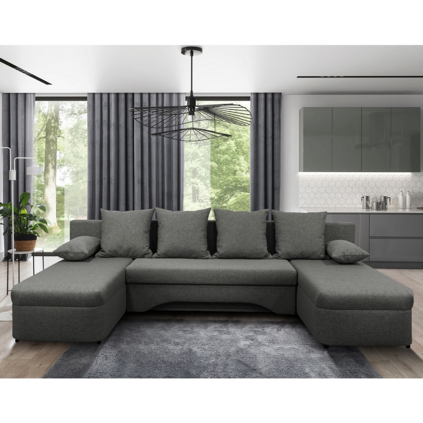 ALMEIDA Anthracite Reversible U-Shaped Corner Sectional with Pull-Out Bed and Storage