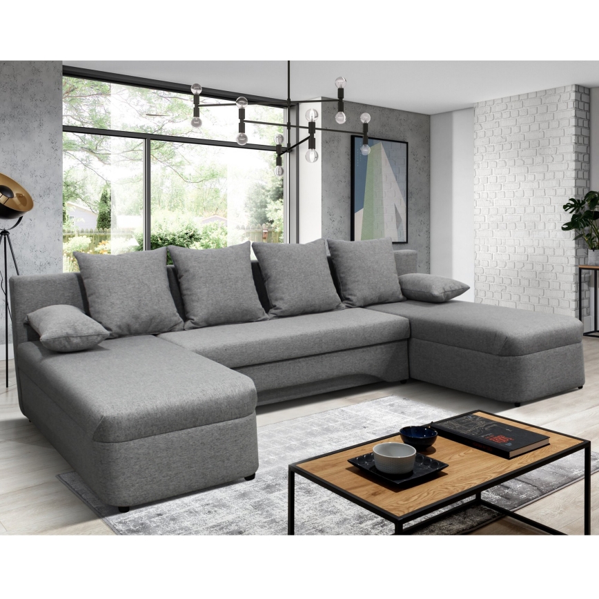 ALMEIDA Reversible U-shaped Corner Sofa Bed with Storage, Grey
