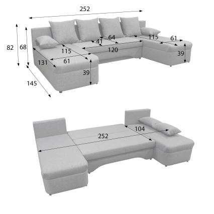 ALMEIDA Reversible U-shaped Corner Sofa Bed with Storage, Grey