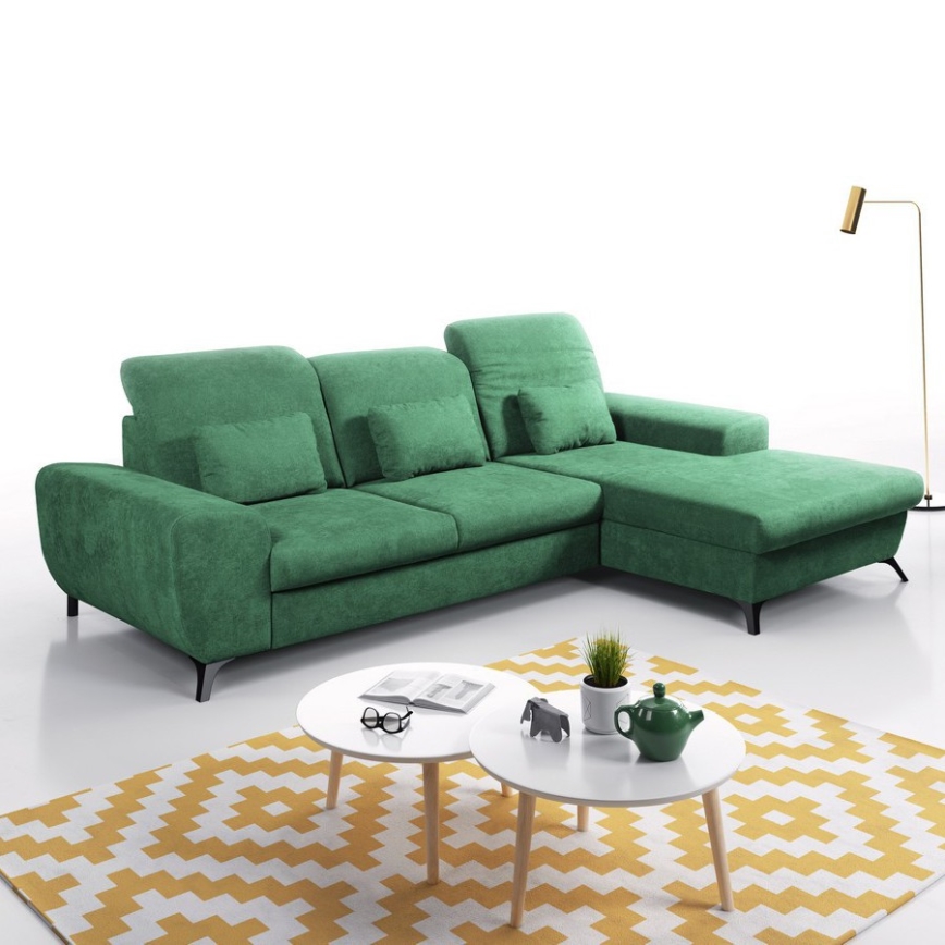 ALTA Right-Hand L-Shaped Upholstered Corner Sofa with Storage and Pull-Out Bed — Green