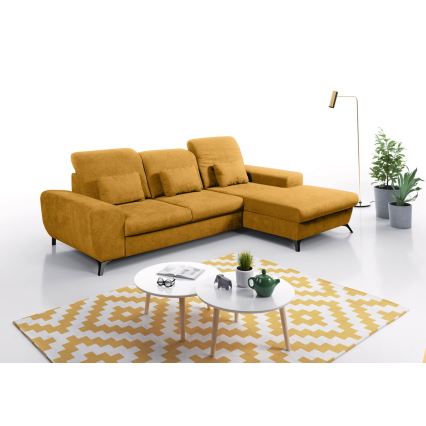 ALTA Right-Hand L-Shaped Upholstered Corner Sofa Bed with Storage — Yellow