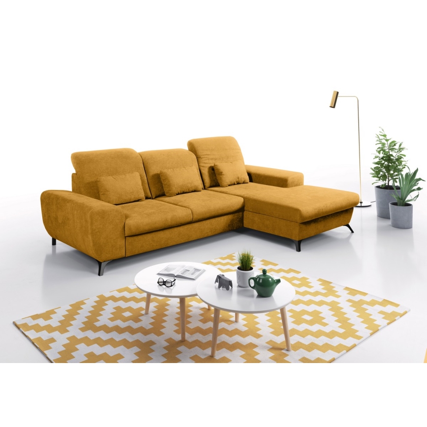 ALTA Right-Hand L-Shaped Upholstered Corner Sofa Bed with Storage — Yellow