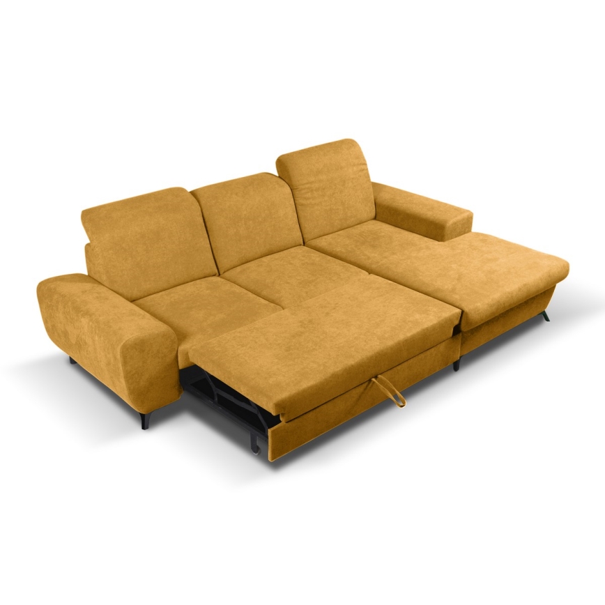 ALTA Right-Hand L-Shaped Upholstered Corner Sofa Bed with Storage — Yellow