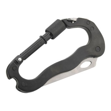 Aluminum multifunction karabiner with safety catch black