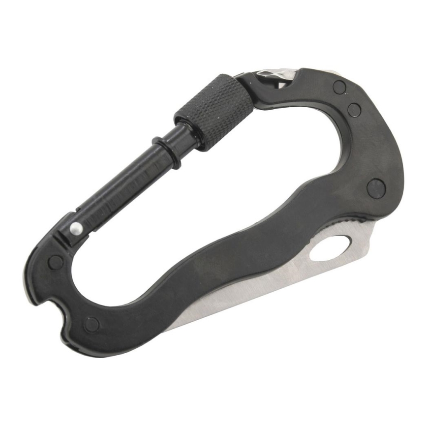 Aluminum multifunction karabiner with safety catch black