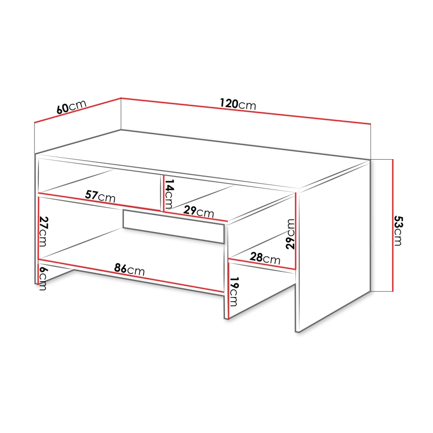 ALVA 120x53 cm Coffee Table, White/Grande Oak