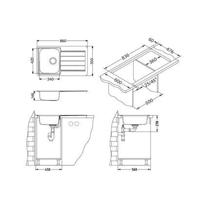 ALVEUS 1065560 - Kitchen sink LINE 86x50 cm stainless steel/satin