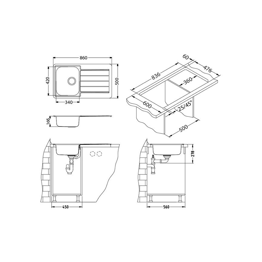 ALVEUS 1065560 - Kitchen sink LINE 86x50 cm stainless steel/satin
