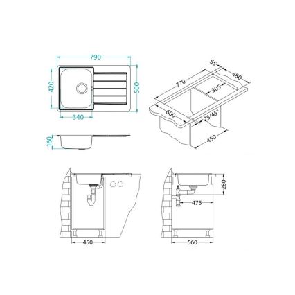 ALVEUS 1069147 - Kitchen sink LINE 79x50 cm matte steel/satin