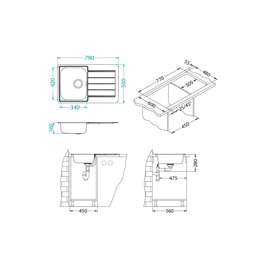 ALVEUS 1069147 - Kitchen sink LINE 79x50 cm matte steel/satin