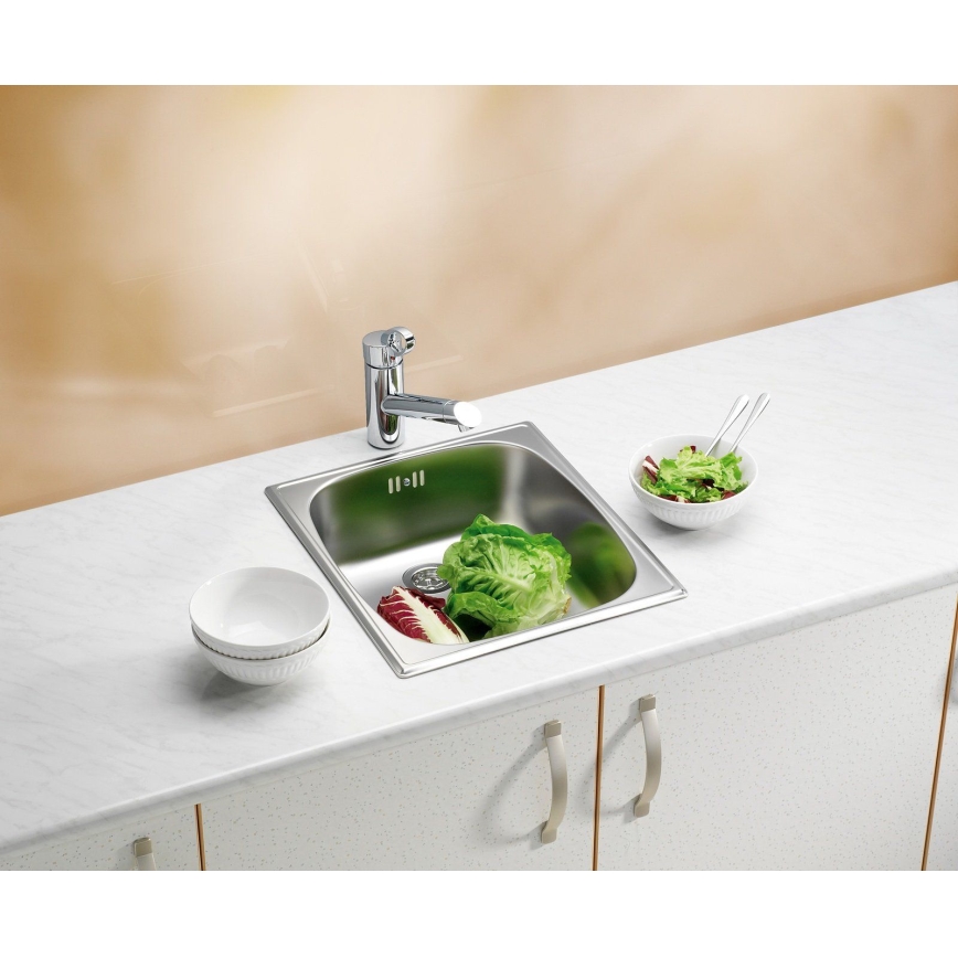 ALVEUS 1082195 - BASIC Kitchen Sink 44 x 38 cm, satin stainless steel finish, large waste outlet
