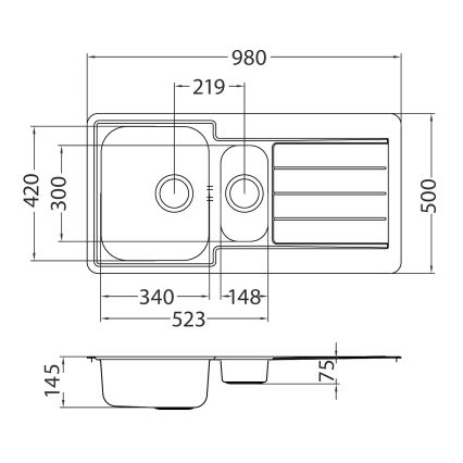 ALVEUS 1082440 - LINE Kitchen Sink 98 x 50 cm, Stainless Steel, Satin Finish