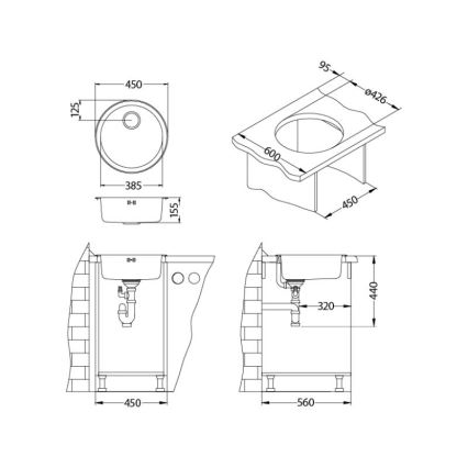 ALVEUS 1084837 - Kitchen sink FORM d. 45 cm matte steel/satin, large outlet