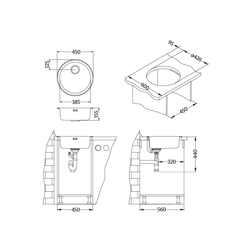 ALVEUS 1084837 - Kitchen sink FORM d. 45 cm matte steel/satin, large outlet