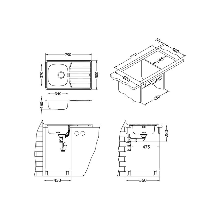 ALVEUS 1098938 - Kitchen sink ZOOM 79x50 cm satin, for top mounting
