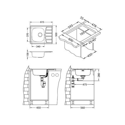 ALVEUS 1098940 - Kitchen sink ZOOM 61,5x50 cm satin, for top mounting
