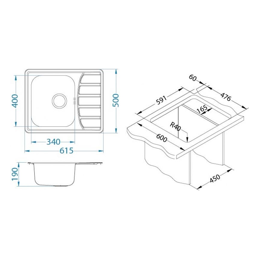 ALVEUS 1100215 - Kitchen sink ZOOM 61,5x50 cm satin, for top mounting