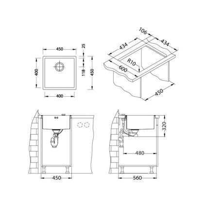 ALVEUS 1103381 - Kitchen sink QUADRIX 45x45 cm monarch bronze