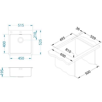 ALVEUS 1103609 - Kitchen sink PURE 52,5x51,5 cm satin