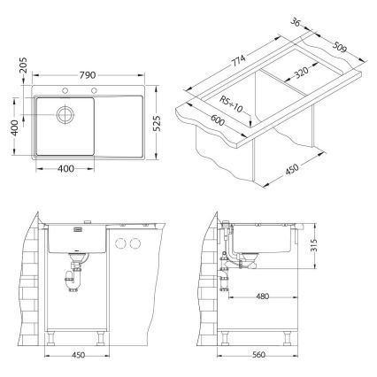 ALVEUS 1103610 - Kitchen sink PURE 79x52,5 cm satin, left