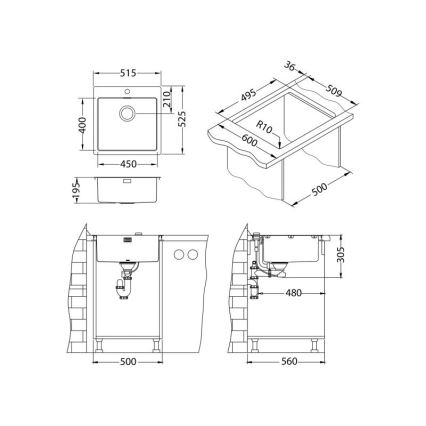 ALVEUS 1106867 - Kitchen sink PURE 52,5x51,5 cm monarch gold